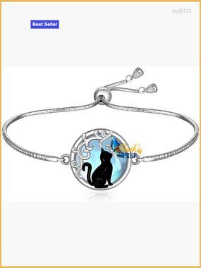 Adjustable Sterling Silver Cat Butterfly Bracelet with Moonstone 9 Inch